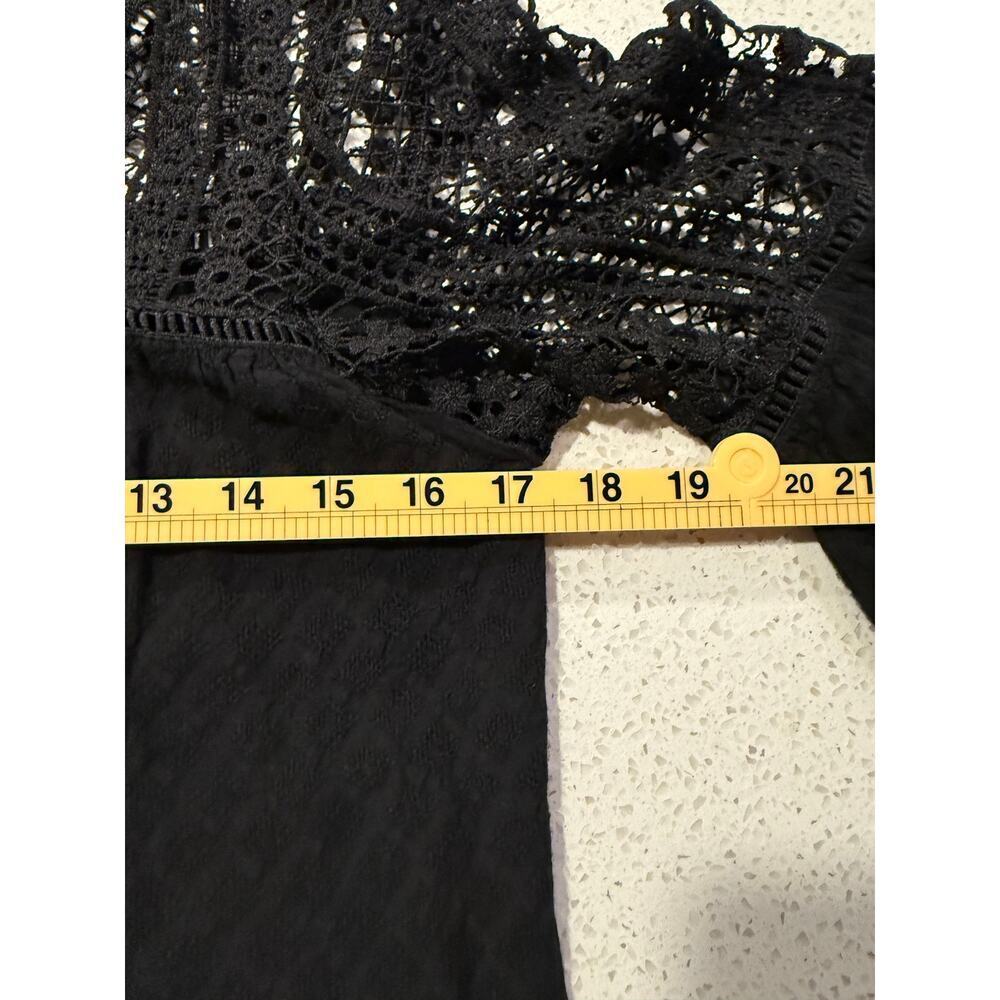 Black Lace V Neck Button Blouse Small Whimsigoth Fairy Grunge Office Boho Work - Picture 9 of 9